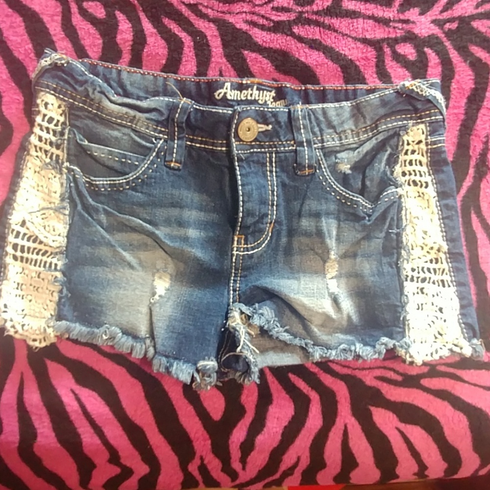 Distressed Amethyst Jean Shorts